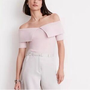 NWT Loft Versa New Foldover Off Shoulder Sweater Mother of Pearl Pink Size Med